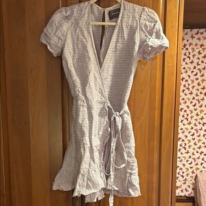 Reformation gingham linen mini wrap dress